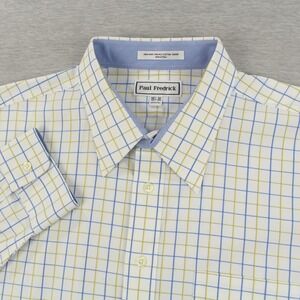 Paul Fredrick Shirt Mens Size 18.5-36 White Yellow Blue Long Sleeve Button Up